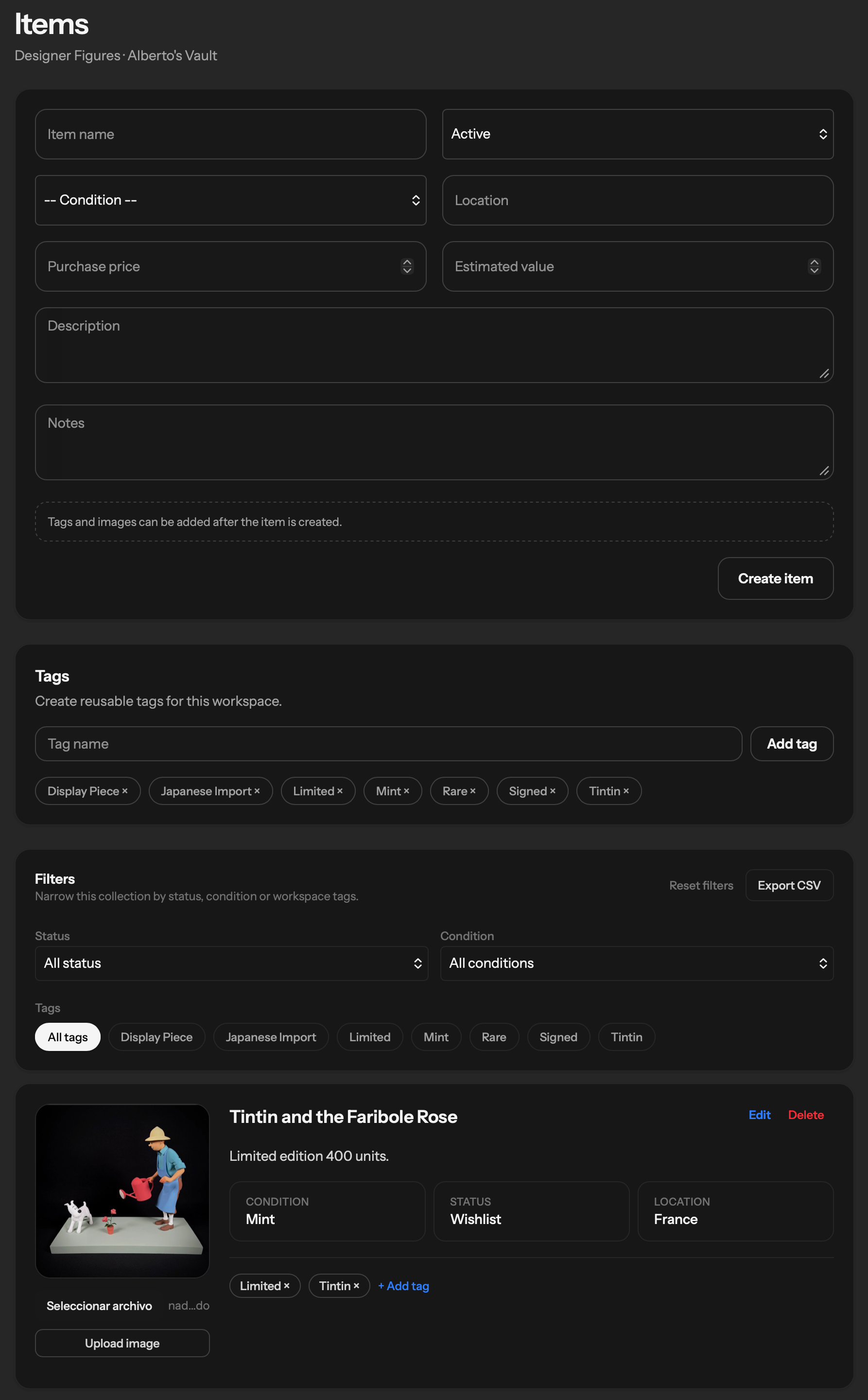 Vaulta items management with filters